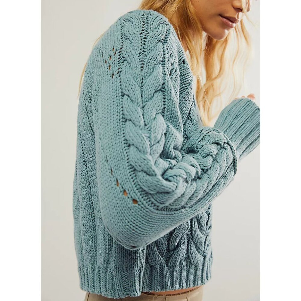 NWT FREE PEOPLE Sandre Pullover / Ancient Turquoise SZ: L - Picture 2 of 9
